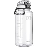 Fanhaw 32oz Clear Plastic Water Bottle with Anti-dust Lid, Clear&amp;White | BPA-Free Tritan Water Bottle &ndash; Leakproof Wide Mouth with Chug Lid, Reusable for Gym, Travel, School &amp; Office