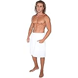 Arus Men's GOTS Certified Organic Turkish Cotton Adjustable Closure Spa Shower and Bath Wrap White S-M