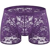 Walang Lip Men's Comfortable Silky Underwear Breathable Trunks Sexy Translucent Lace Boxer Shorts Briefs