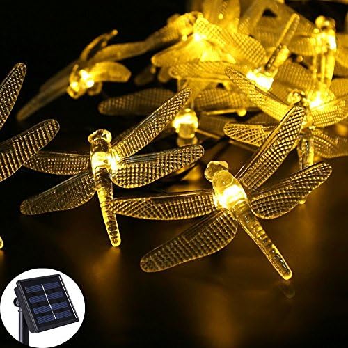 LED Solar String Lights,16ft 20LED,8MODES, OGG Dragonfly Fairy Waterproof Christmas Lights,Outdoor Indoor Use, Ideal for Wedding, Party, Garden,Patio,Yard, Home, Parties, LightBDecoration (warm white)