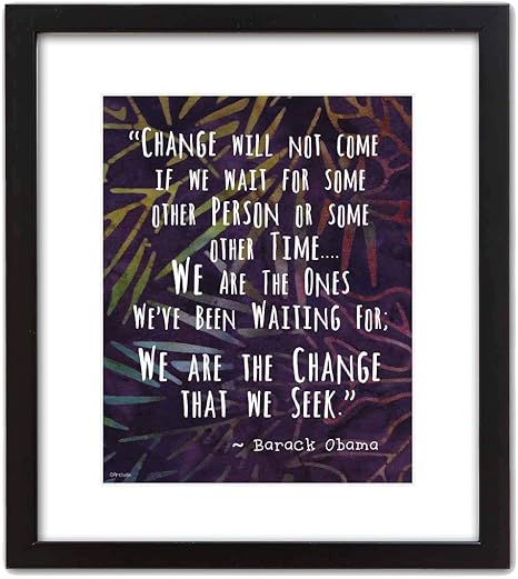 Amazon カラフルなバティックパターン ウォールアートプリント バラク オバマの有名な言葉 We Are The Change 8 10 W Black Frame パープル アートフレーム ポスター オンライン通販