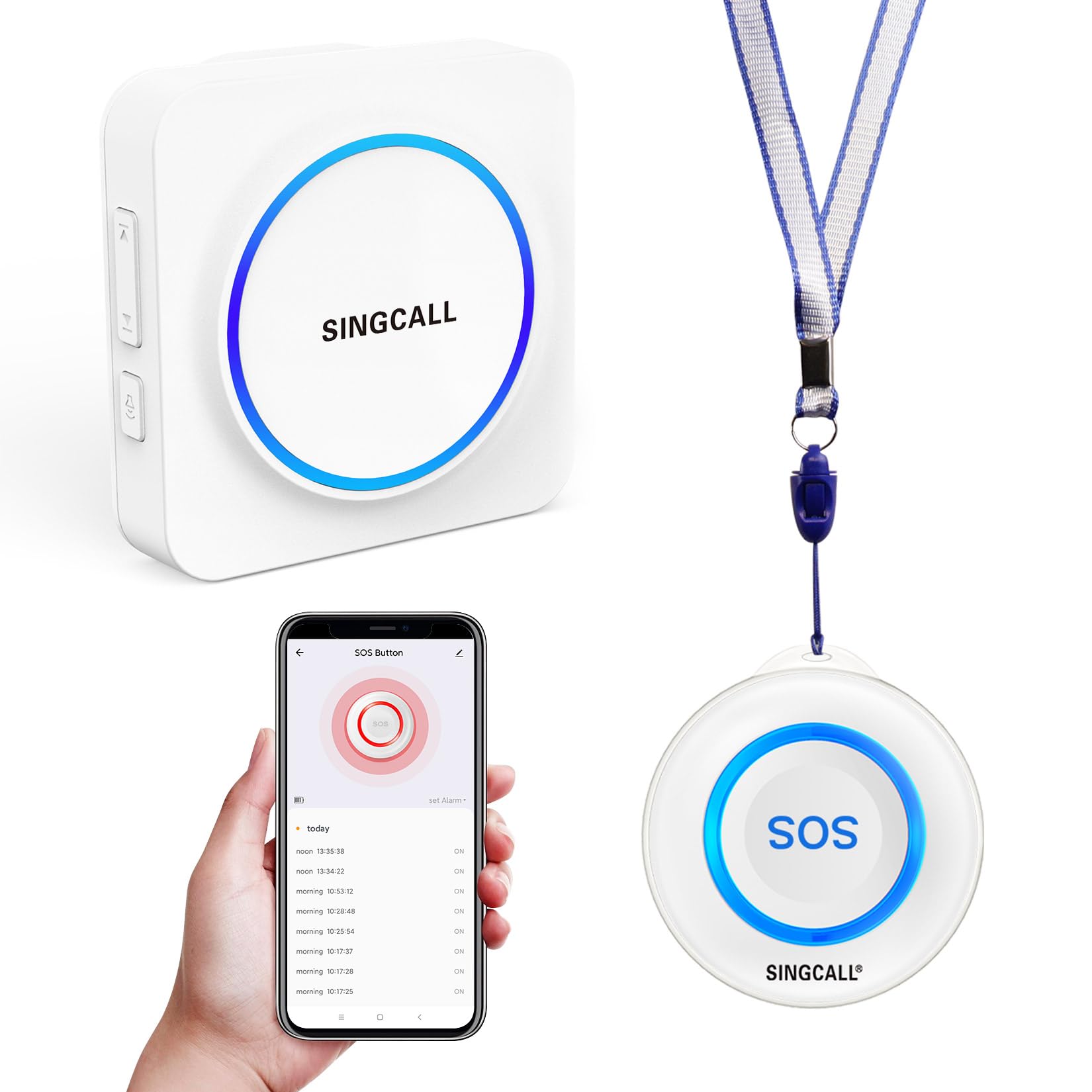 SINGCALL Tuya Wifi Smart SOS Emergency Button System, Personal Alarm System for Elderly/Patient/Seniors/Kids, 1 Panic Button Connected to Phone and 1 receiver