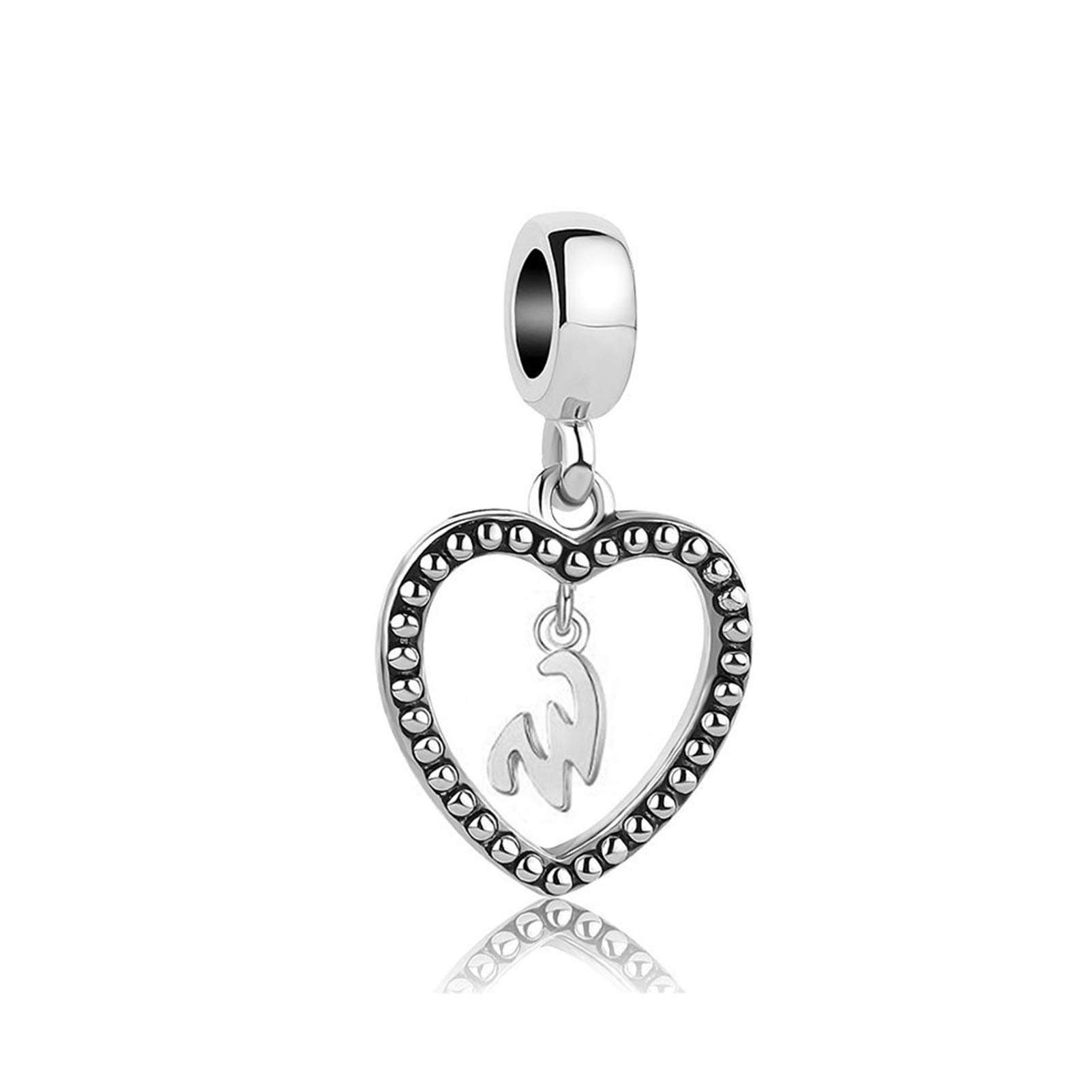 Initial Letter W Love Heart Dangle Charm fits Pandora Charms Bracelets Name Birthday Jewellery Gift for Daughter Women Sister Family Granddaughter Christmas