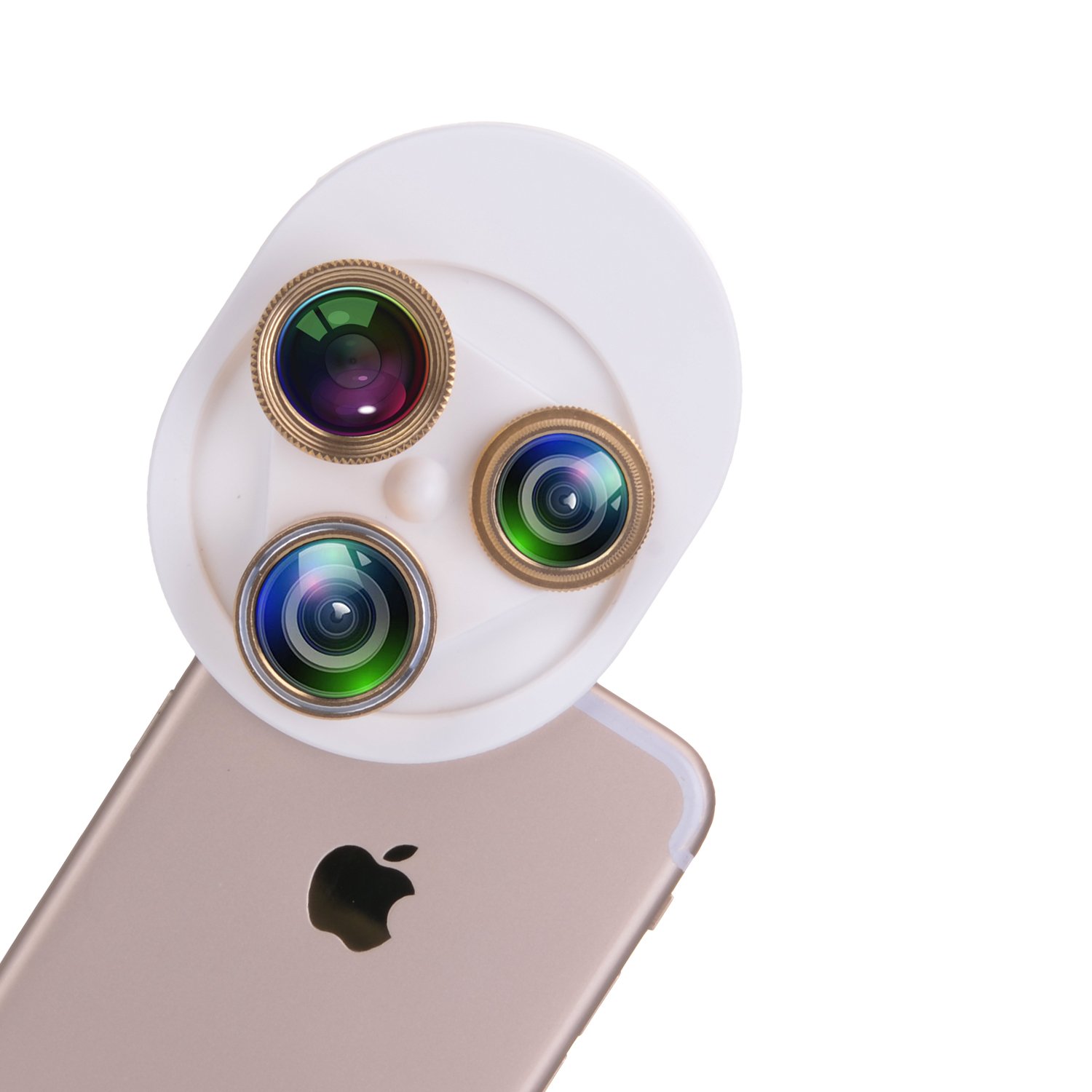 Cell Phone Camera Lens, YELIN 4 in 1 Phone Camera Lens, 198°Fisheye Lens 15X Macro Lens 0.63X Wide Angle Lens CPL Lens Universal Clip-on Camera Lens Kit for iPhone Samsung etc. (Gold & White)