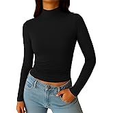 ForeFair Women's Mock Turtleneck Long Sleeve Going Out Tops Ruched Double Lined Tight Basic Tee Shirts