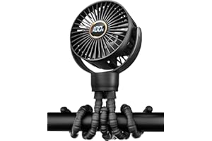 Portable Stroller Fan, Mini Baby Fan Clip on Fan, LED Display, 360° Rotate Flexible Tripod, Rechargeable Small Personal Handh