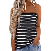 Fronage Womens Tube Tops Strapless Striped Tanks Backless Sexy Casual Bandeau Sleeveless Shirts