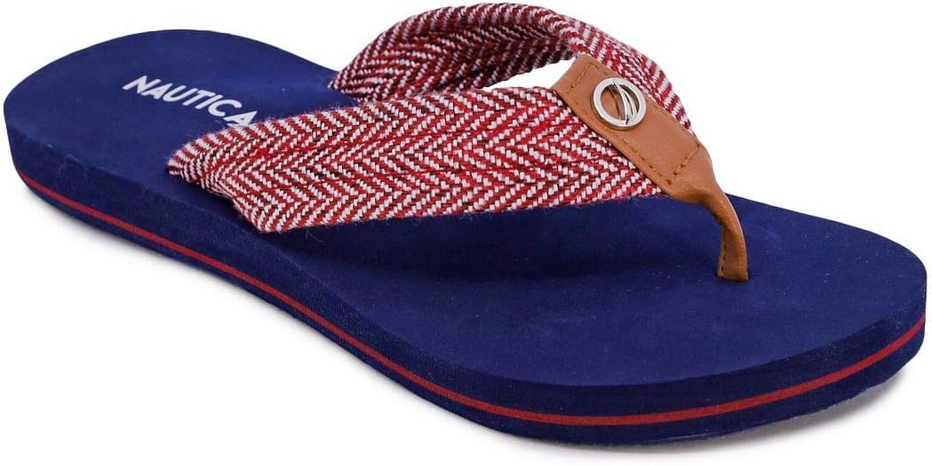 Nautica Women's Sandals, Flip Flop, Slipper SlideWhite Dune 1Red