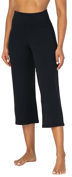 SUNZEL YOGA PANTS FOR WOMEN STRAIGHT WIDE LEG CAPRIS HIGH WAISTED LOUNGE CROP PANTS (23″ INSEAM, BLACK, L)