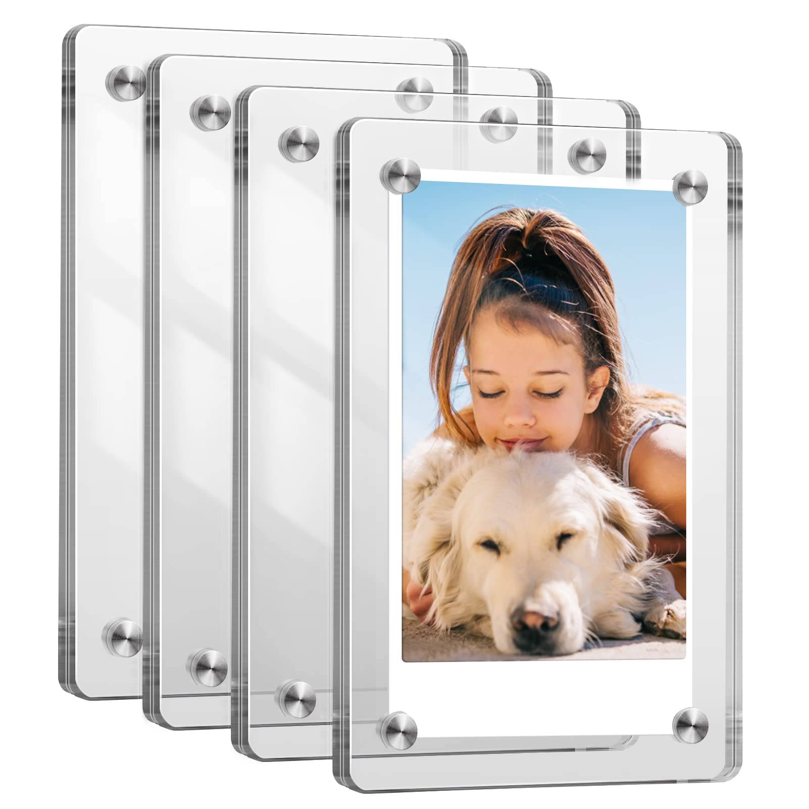 Fintie [4 Pack] Acrylic Magnetic Photo Frame for 3-Inch Film - Double Sided Fridge Picture Frame for Fujifilm Instax Mini 11 12 EVO 40 / Mini Link 2 Printer Film, Polaroid Instant Film, Clear