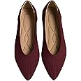 TINGRISE Women's Flats Shoes Pointed Toe Knit Ballet Comfortable Dressy Slip On Flat