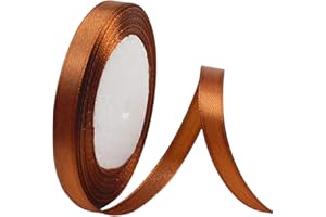 POPOYU Brown Satin Ribbon for Gift Wrapping 3/8 inch,25 Yards Continuous Ribbons Roll,Christmas Gift Ribbon Thick Solid Color Fabric Ribbon for Crafts,Wedding Car,Hair Bow Making,Wreath,Bouquet,Balloons