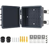 Qukipet Electrical Junction Box, IP67 Waterproof Outdoor Box ABS Plastic Enclosure with Stainless Steel Latches &amp; Brackets, Hinge Black Cover Project Box with Mounting Plate Outer size5.9"x5.9"x3.5"