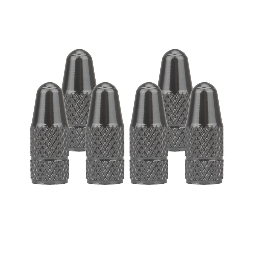 SENZEAL 6Pcs Bicycle Presta Valve Dust Caps Aluminum Alloy French Style Cycling Tyre Valve Stem Caps for MTB Bicycle Road Bike Wheels Titanium Black