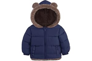 ADUKIDE Toddler Puffer Jacket with Bear Ear Kids Boys Hooded Fleece Coat Size 6M-5T