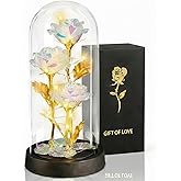 JUTAWAV Valentines Mothers Day Glass Rose Gifts for Mom Women - Rose Flower Birthday Gifts for Women Mom Wife Girlfriend - Light Up Rose in A Glass Dome, Rose Gifts for Valentines, Mothers Day(Color)