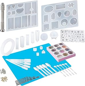 95 Pieces Resin Molds,BS Silicone Casting Molds and Tools Set with a Oversize Silicone Craft mat for Resin, DIY Jewelry Craft Making Kit