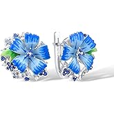 Santuzza Sterling Silver Gemstone Enamel Flower Earrings