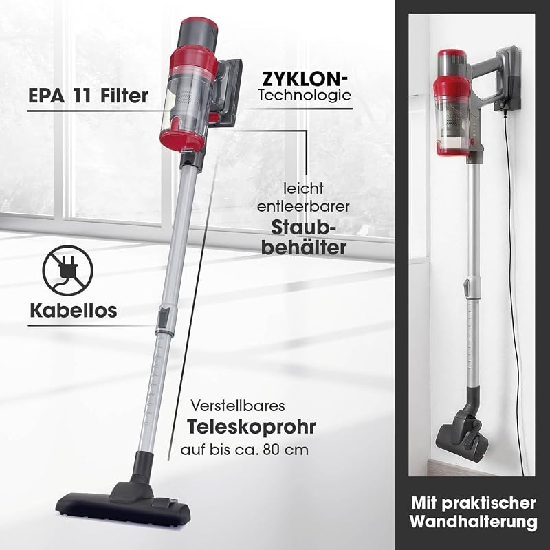 2in1 Akku-Zyklon-Staubsauger | Kabelloser Hand- & Bodenstaubsauger mit starkem 22,2 V Li-Ion Akku | Bis zu 38 Min Laufzeit & 12kPa Saugleistung| EPA-11-Filter & 800ml Kapazität — Foto 6 von 7