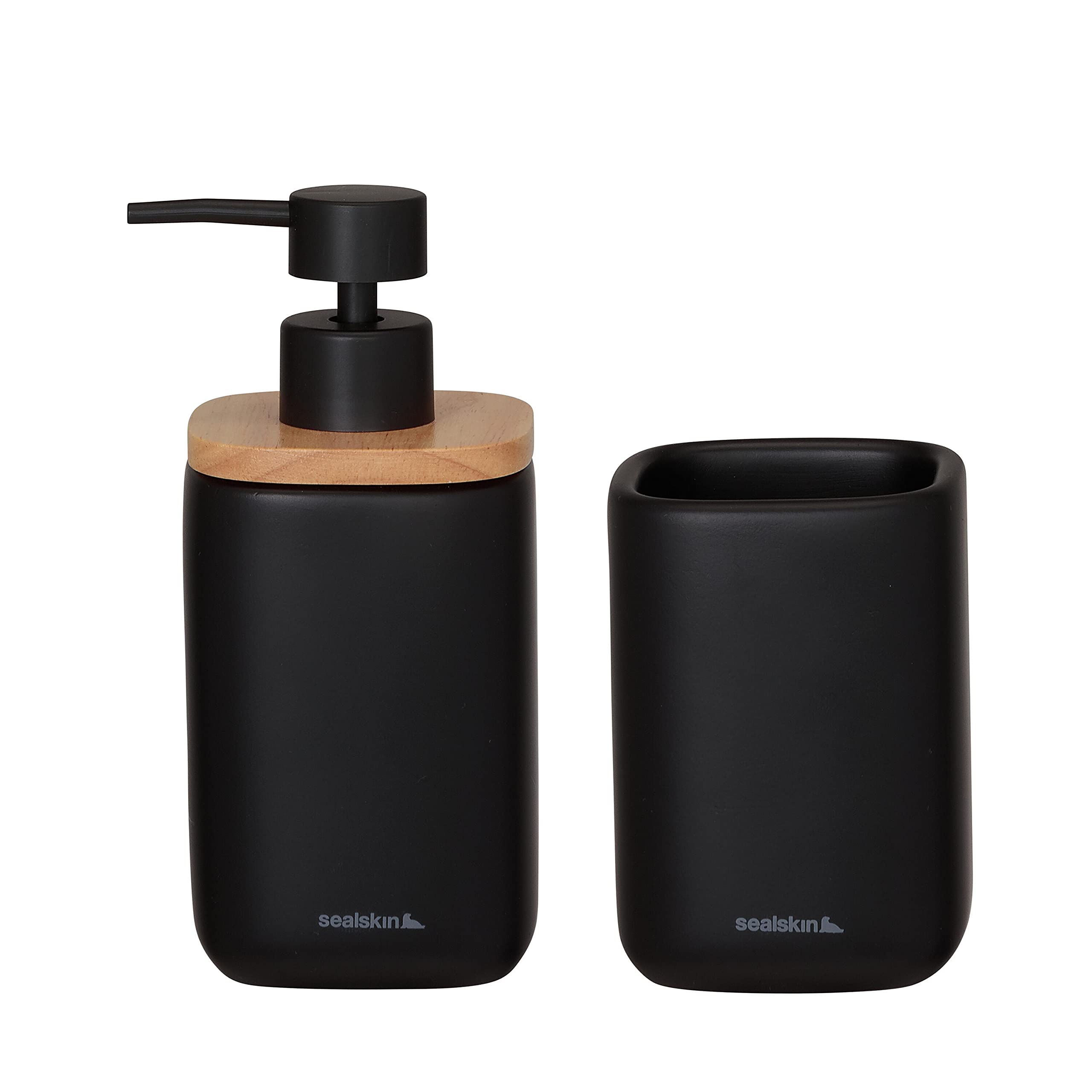 Sealskin Mind Bathroom set - Soap dispenser 200 ml - Toothbrush tumbler - Black