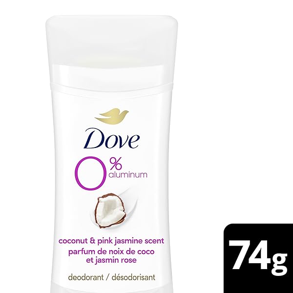 DOVE 0% ALUMINUM DEODORANT STICK NON-IRRITATING DEODORANT FOR UNDERARM CARE COCONUT AND PINK JASMINE KINDEST ALUMINUM FREE DEODORANT 2.6 OZ