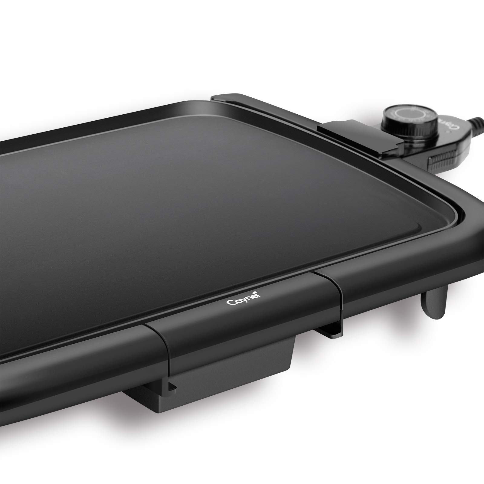 Caynel Professional Electric Griddle, Cool-Touch Griddle, Smoke-less Non-Stick Coating with Removable Drip Tray and Cool-touch Handles, Compact Storage, Upgrade Thermostat for Indoor/Outdoor, Fully immersible Easy Cleaning, 16”x10” Family-Sized, Copper (Black)