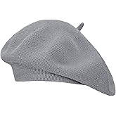Gllutt Summer Knitted Thin Beret Hat for Women Slouchy Hat French Style Loose Soft Solid Color