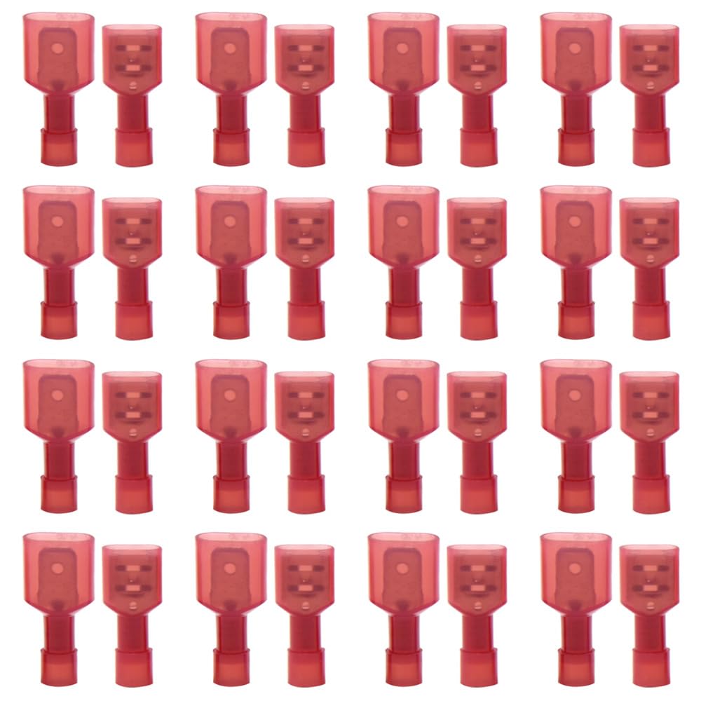 Yosawo 100-Pieces Nylon Fully Insulated Male/Female Spade Wire Crimp Connectors，Quick Disconnects Wire Terminals Connector Assortment Kit AWG 22-16 Red （NLGMH) — image 1