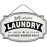 Funly mee Vintage Metal Laundry Room Wall Decor Sign Hanging with Jute Rope 16x10.2(in)-3D Letter Effect