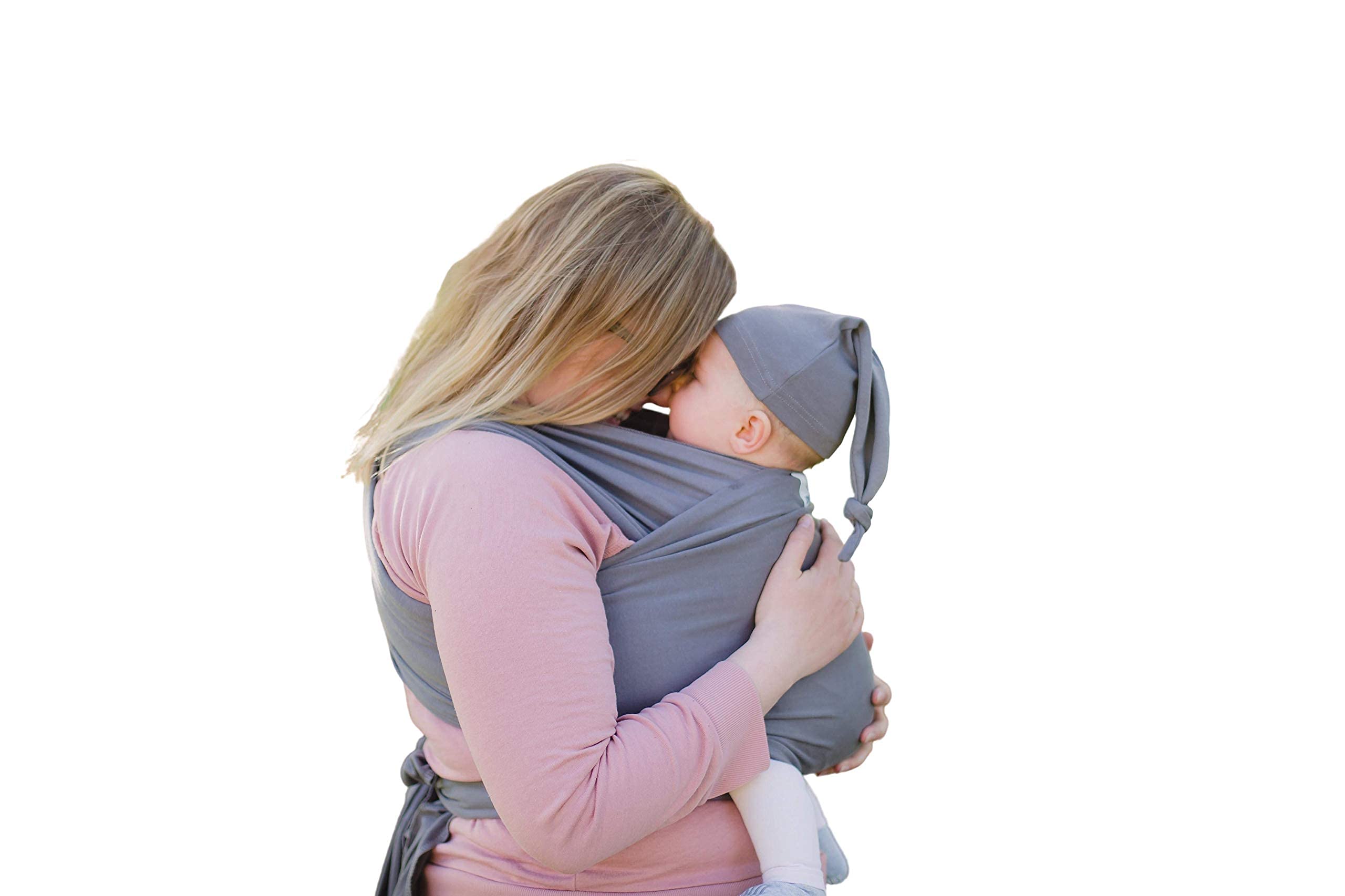 Organic Stretchy Premium Carrier | |Suitable from Birth to 16Kg | with Hat, Bag and Full Colour Instruction (Grey)