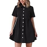 CIMUK Women's Plus Size Denim Dress Babydoll Collared Short Sleeve Button Down Jean Shirtdress Mini Dresses