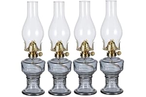 DNRVK 4 Pieces Rustic Oil Lamp Lantern Vintage Color Glass Kerosene Lamp 12.6''Chamber Oil Lamps for Indoor Use Decorative Antique Classic Old Hurricane Oil Lamp for Emergency Lighting