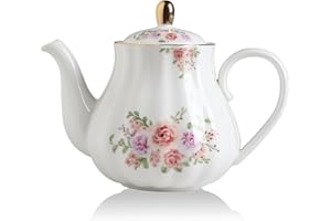 Sweejar Royal Teapot, Ceramic Tea Pot with Removable Stainless Steel Infuser, Blooming & Loose Leaf Teapot (Rose Flower, 28 O