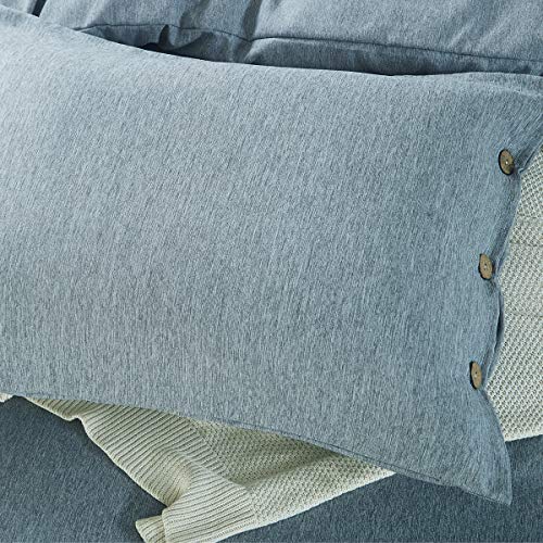 image for MUKKA Duvet Cover Queen Microfiber Button Blue Heather, Linen Like Cha