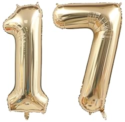 40 Inch Light Gold 17 Number Balloons White Gold