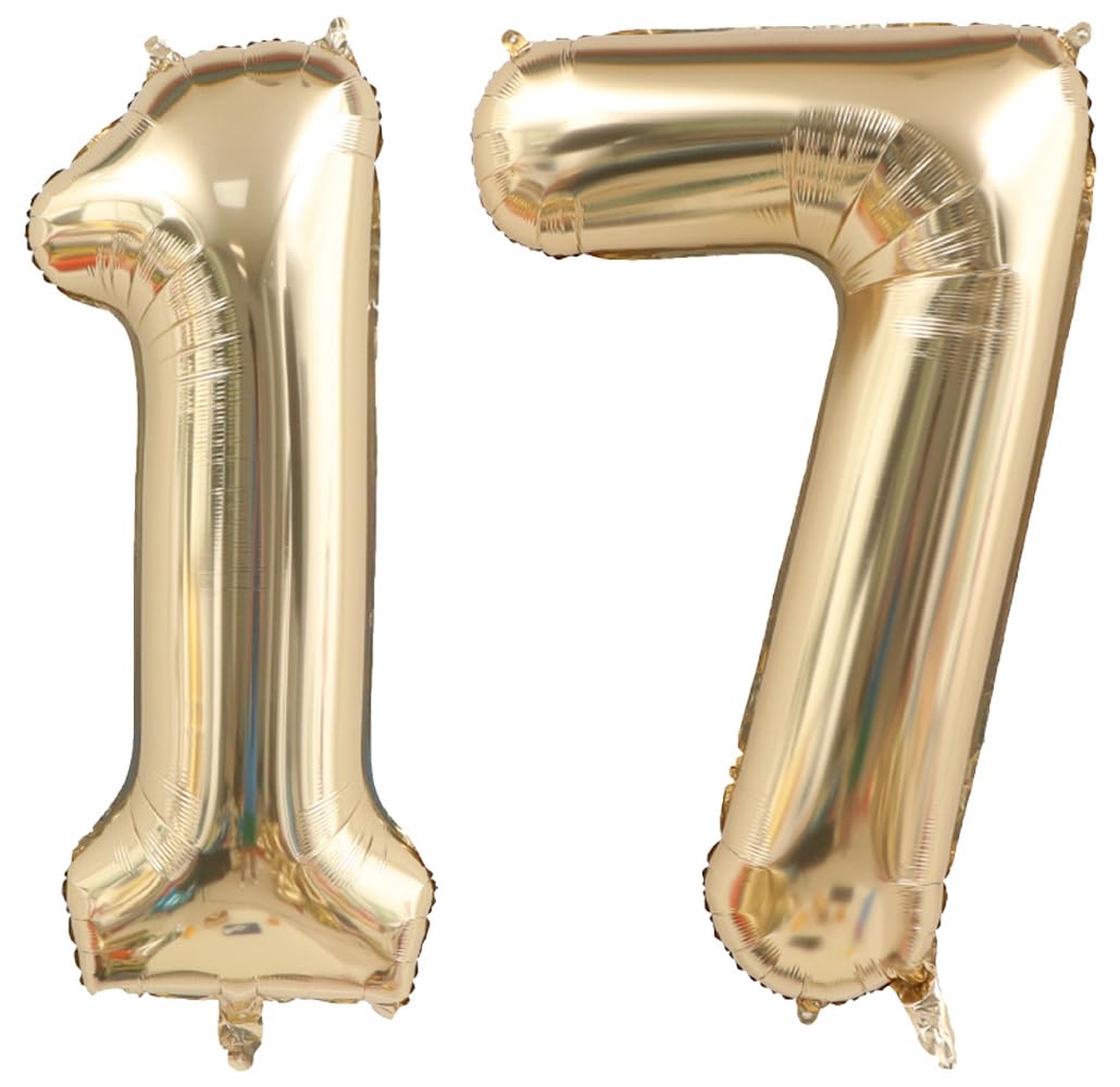 40 Inch Light Gold 17 Number Balloons White Gold
