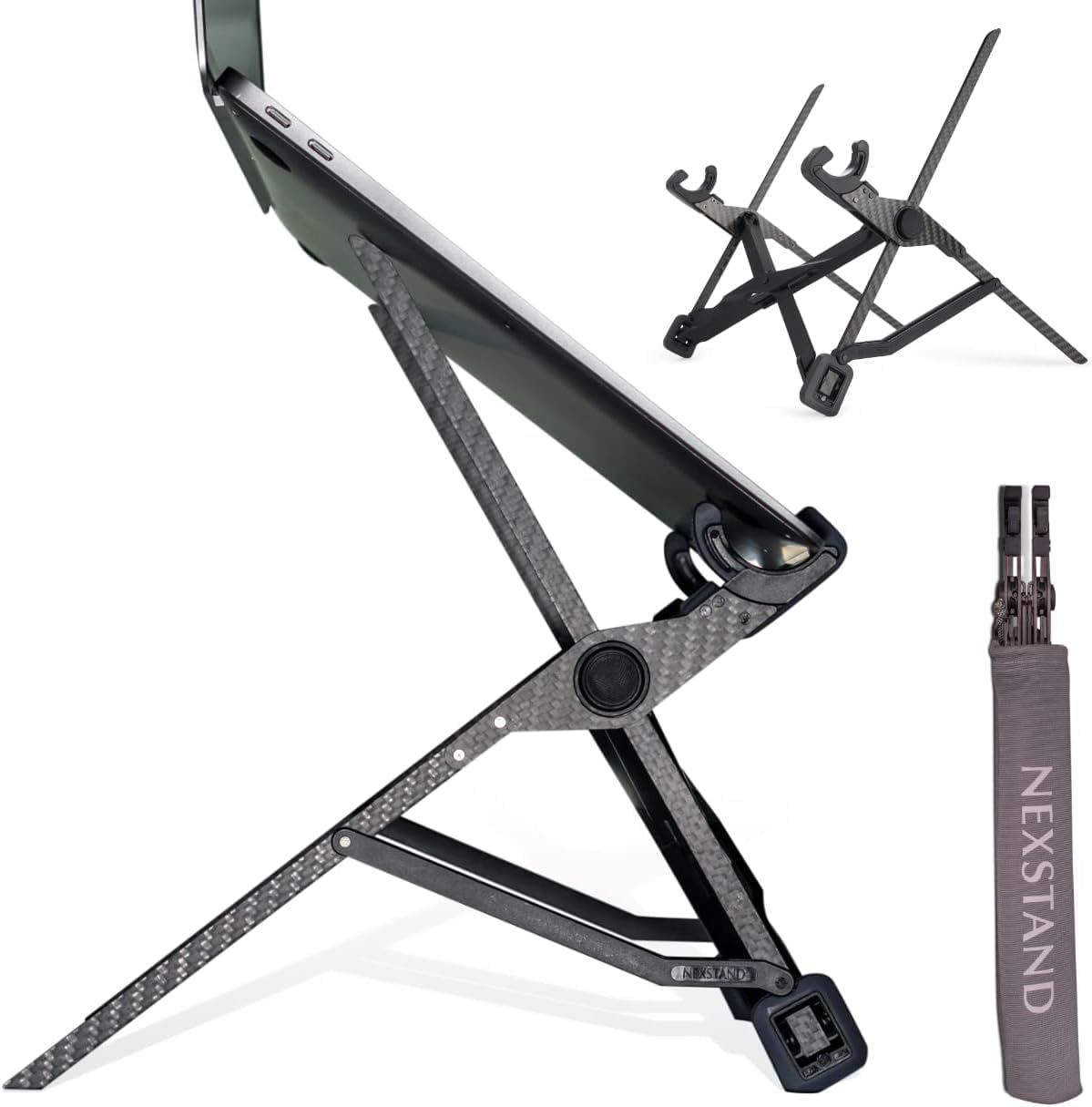 NEXSTAND K1 Laptop Stand, Carbon Fiber Foldable Portable Desktop Laptop Holder, 7 Levels Height Adjustable Ergonomic Laptop Riser for Desk, MacBook, Notebook