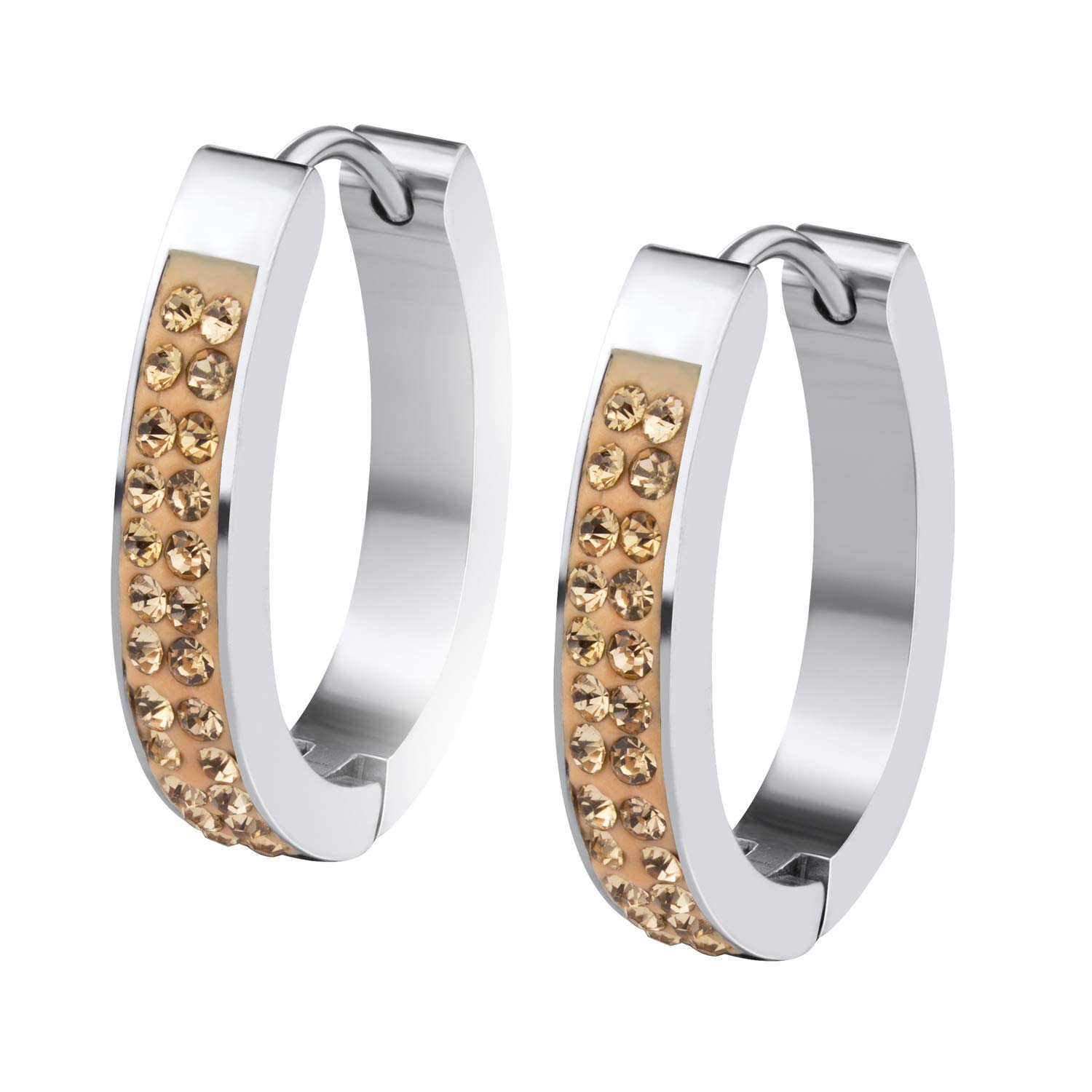 555Jewelry Stainless Steel CZ Thick Oval Huggie Earrings for Women, Hoops Earrings for Women, Hypoallergenic Hoop Earrings, Huggie Hoop Earrings, Womens Hoop Earrings, Gold & Green CZ