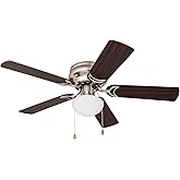 Prominence Home Alvina, 42 Inch Traditional Flush Mount Indoor LED Ceiling Fan with Light, Pull Chain, Dual Finish Blades, Re