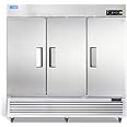 ICECASA 82" W Commercial Refrigerator Reach-in 72 Cu.ft 3 Solid Door Stainless Steel Commercial Refrigerator Fan Cooling for Restuarant, Bar, Shop, etc