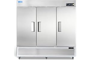 ICECASA 82" W Commercial Refrigerator Reach-in 72 Cu.ft 3 Solid Door Stainless Steel Commercial Refrigerator Fan Cooling for Restuarant, Bar, Shop, etc