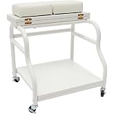 Pedicure Foot Rest with Locking Wheels, Beauty Salon Nail Trolley Cart | Portable Foldable Foot Bath Trolley with PU Cushion, Manicure Funiture Massage Stool Footrest Stand for Spa Salons, White