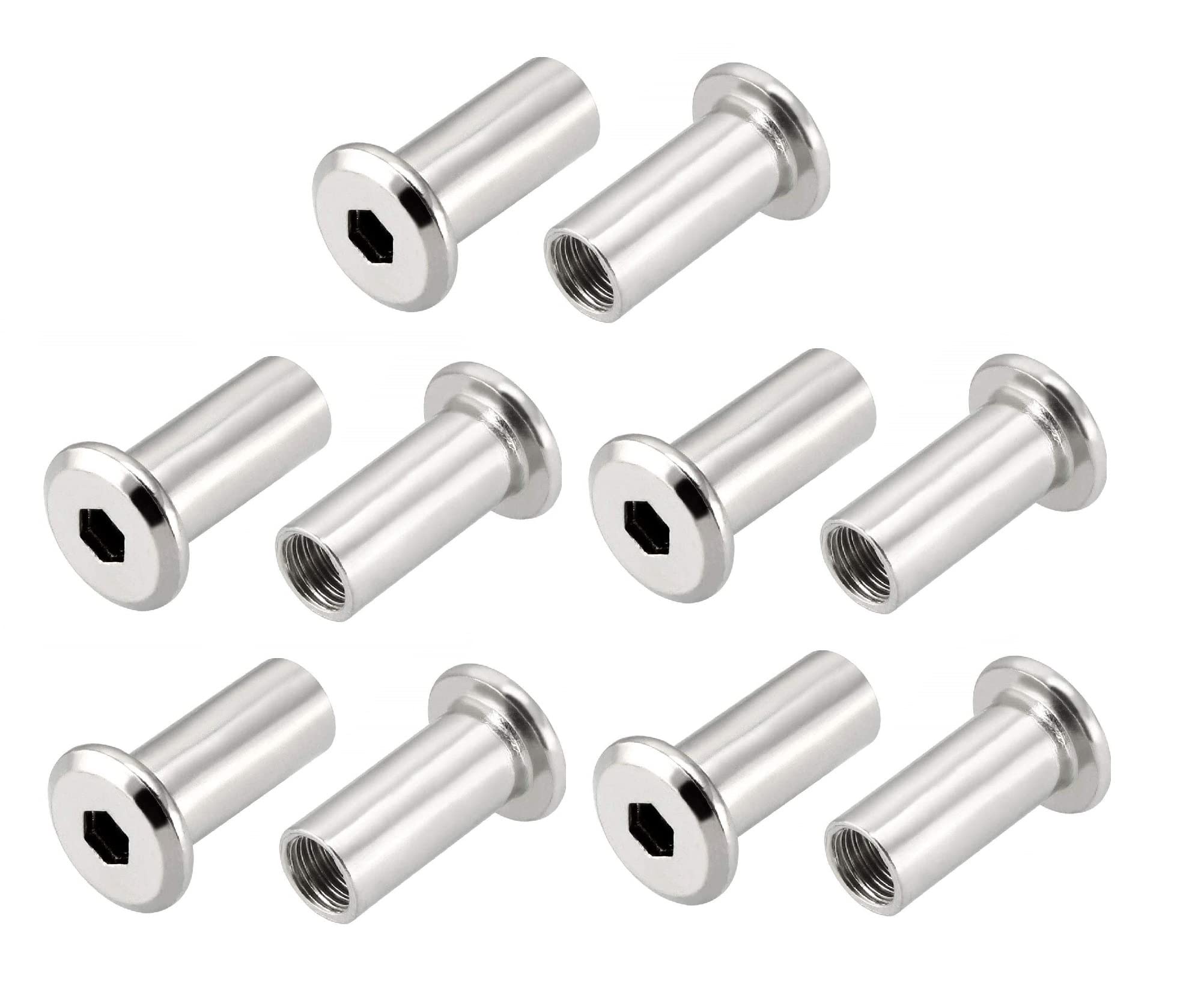 TERF® M6 X 17mm Joint Connector Nuts M6 (6mm) X 17mm Barrel Bolts Socket Head Insert Furniture Hexagonal Allen Flat Head Cap Nuts Alan Key Sleeve Hex Nut - Pack of 10