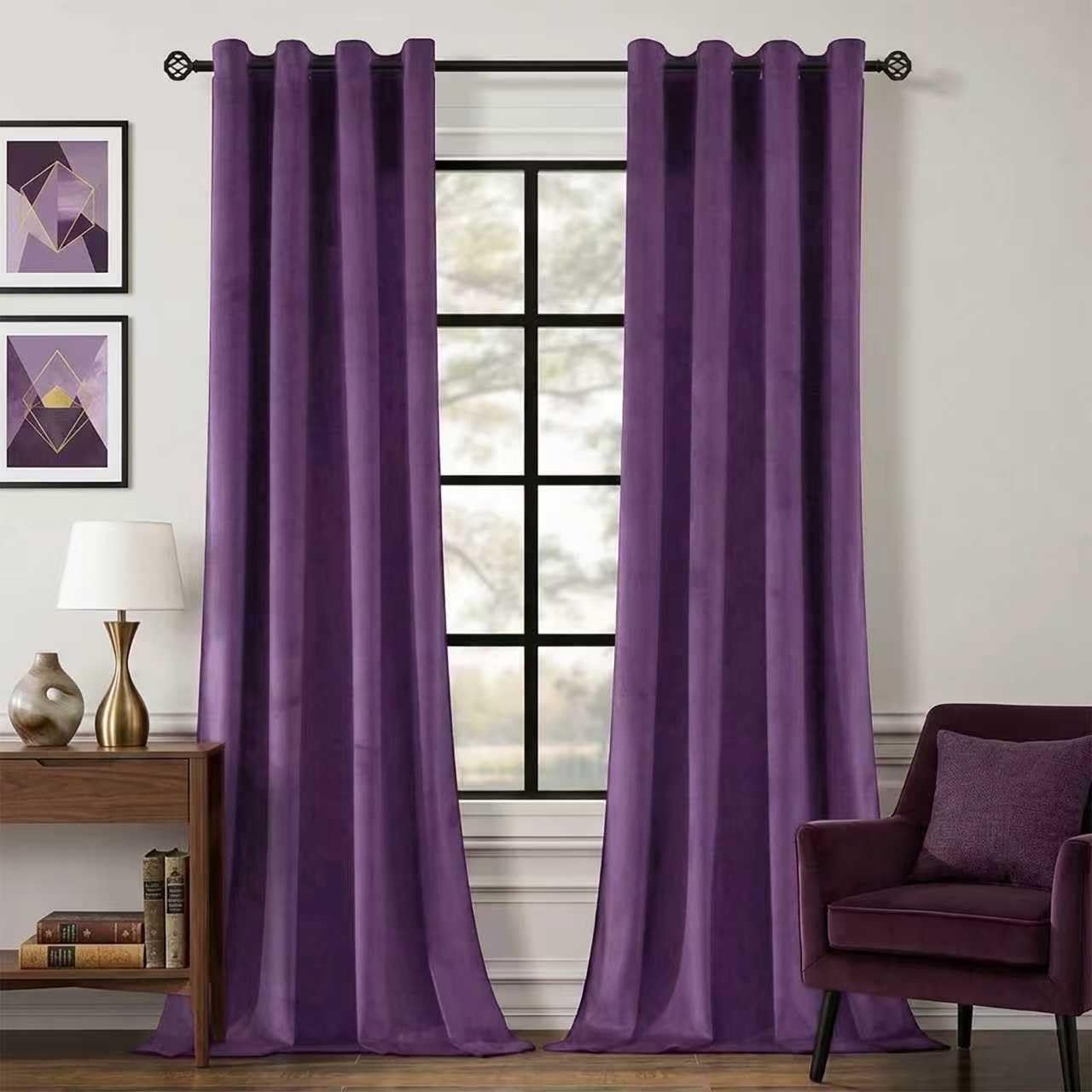 Guibaf Dark Purple Velvet Curtains 84 inches Long Grommet Blackout Curtains for Bedroom Light Blocking Thermal Insulation Drapes Set of 2 Panels 38”x 84”