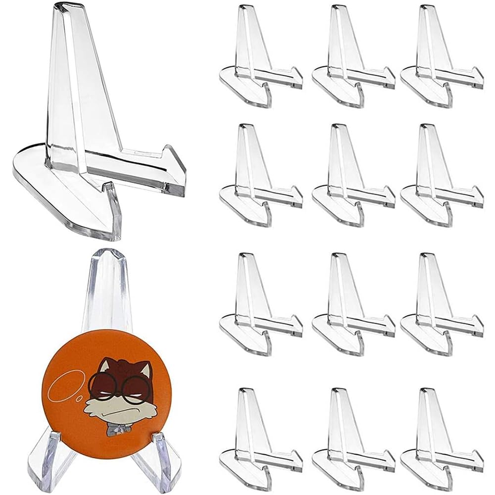 12 Pieces Acrylic Easel Stands, Stable Plates Stand, Plastic Easels, Clear Easel Display Holder, Clear Multifunctional Display Holder, for Displaying Coin, Pocket Watches, Medals, Mobile Phones