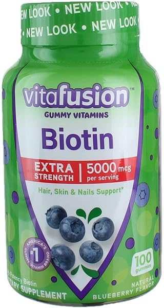 VITAFUSION EXTRA STRENGTH BIOTIN GUMMIES 5000 MCG, BLUEBERRY 100 EA (PACK OF 4)