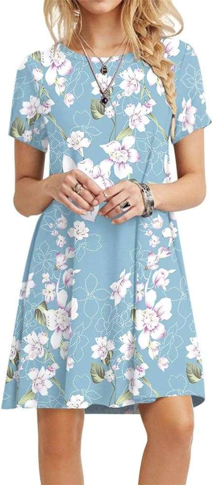 Women's Summer Casual Tshirt Dresses Short Sleeve Boho Beach Dress