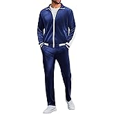 Vssjavun Men's 2 Piece Tracksuit Velour Track Suits Casual Sweatsuits Full Zip Velvet Jogging Suit Sets