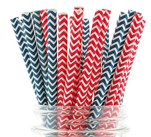 USA Patriotic Paper Straws (50 Pack) - Freedom Red, White & Blue July 4th Straws, Independence Day BBQ Party Supplies, US Flag Color Straws