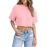 Tankaneo Women Crop T-Shirts Half Sleeve Drop Shoulder Cropped Tops Y2K Casual Summer Basic Tees